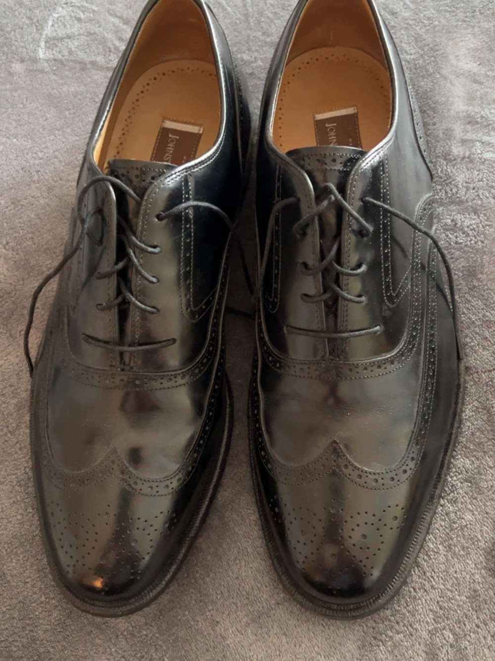 Johnston & Murphy Wingtip Oxford Men’s Size 10 Black Leather Brogue Dress Shoes